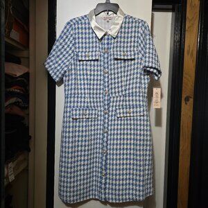 Nanette Lepore Women's Short Sleeved Blue & White Houndstooth Dress - Size 14
